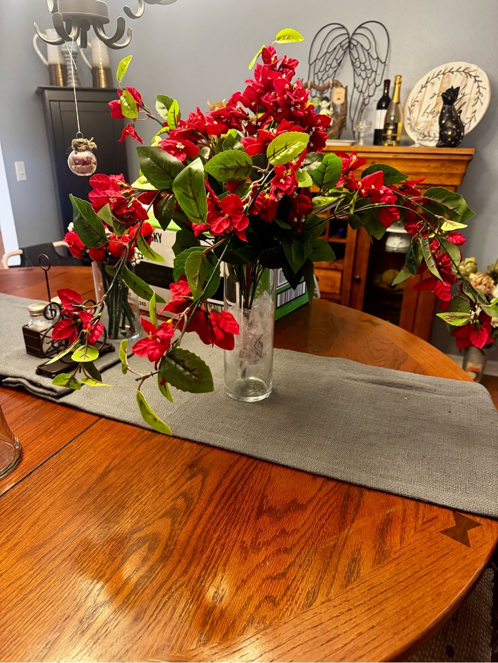 Set of 4 Artificial Red Bougainvillea Hanging Bush Stalks UV Resistant Plant New